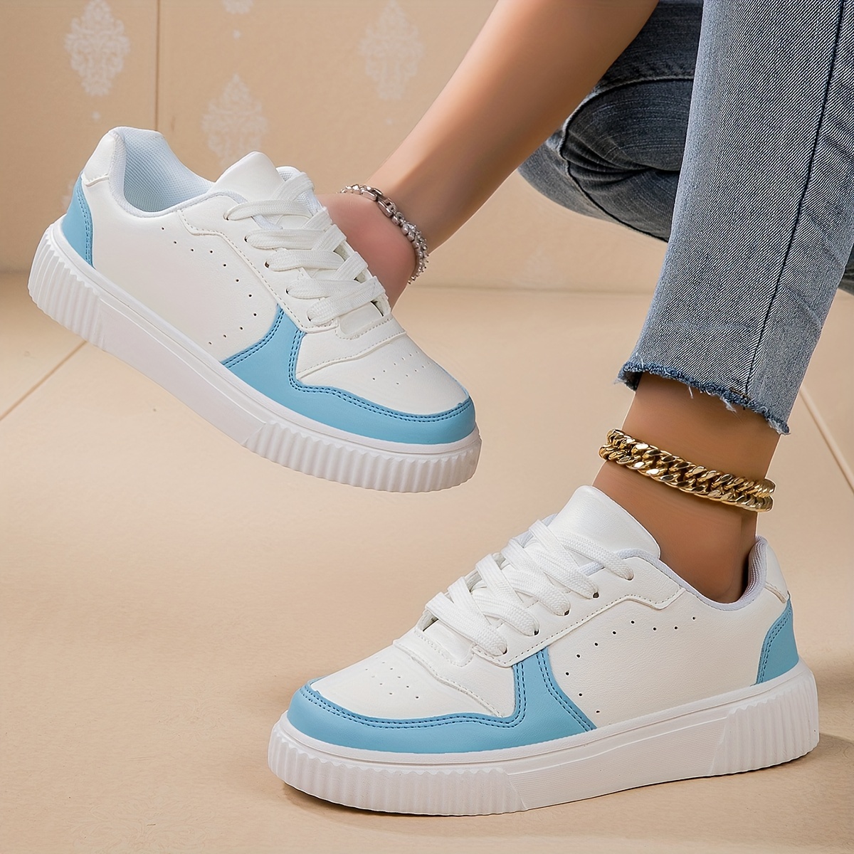 womens solid color sneakers casual lightweight low top skate shoes comfortable white lace up shoes details 7