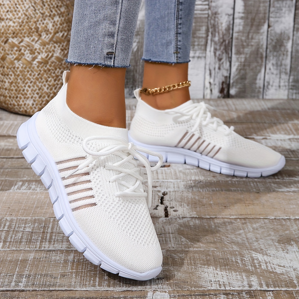 womens knitted sports shoes breathable lightweight low top running sneakers casual outdoor gym jogging trainers details 8