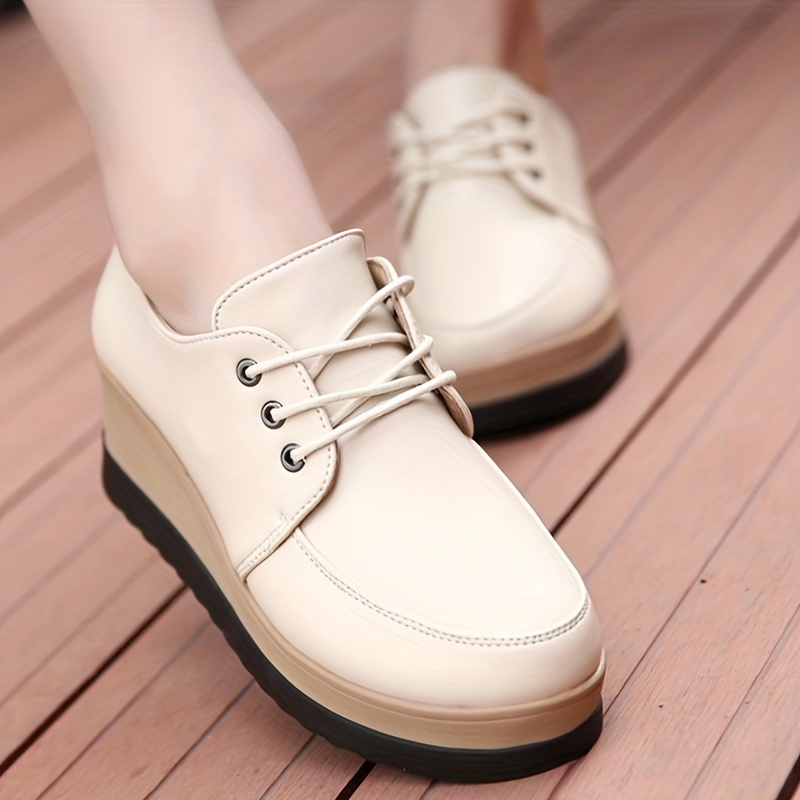 womens platform wedge loafers lace up round toe heightening shoes all match loafers details 8