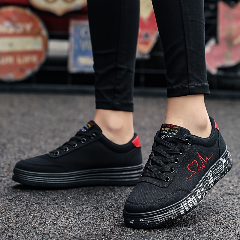 womens heart print casual sneakers lace up soft sole platform walking shoes low top valentines day skate shoes details 5