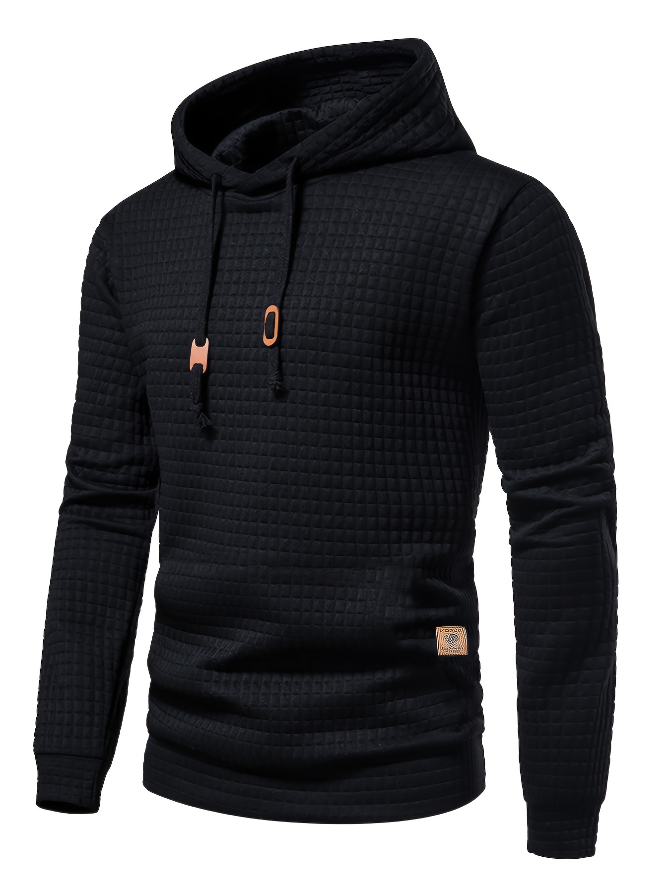 waffle pattern solid hoodie cool hoodies for men mens casual pullover hooded sweatshirt streetwear for spring fall as gifts details 5