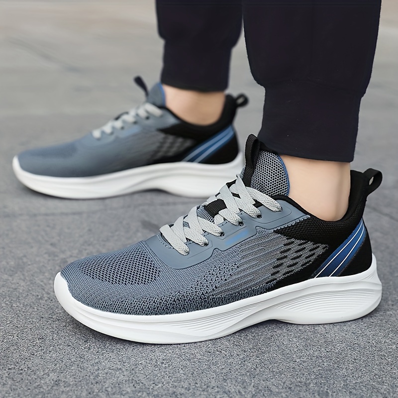 mens trendy woven knit breathable running shoes comfy non slip lace up soft sole sneakers for mens outdoor activities details 3