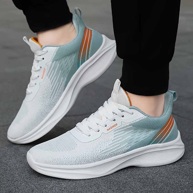 mens trendy woven knit breathable running shoes comfy non slip lace up soft sole sneakers for mens outdoor activities details 8