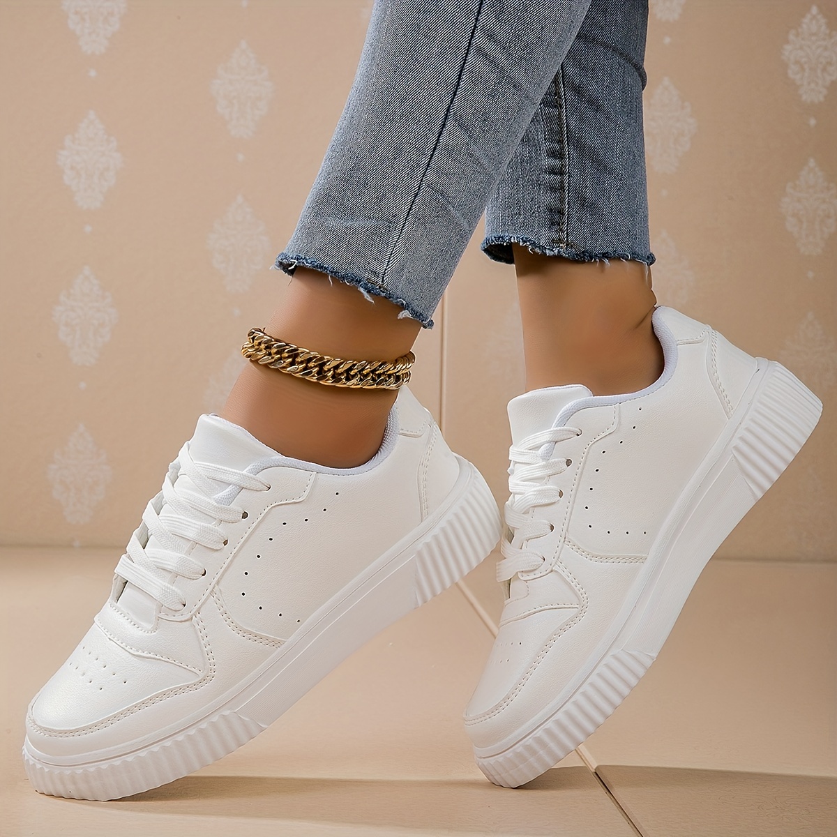 womens solid color sneakers casual lightweight low top skate shoes comfortable white lace up shoes details 3