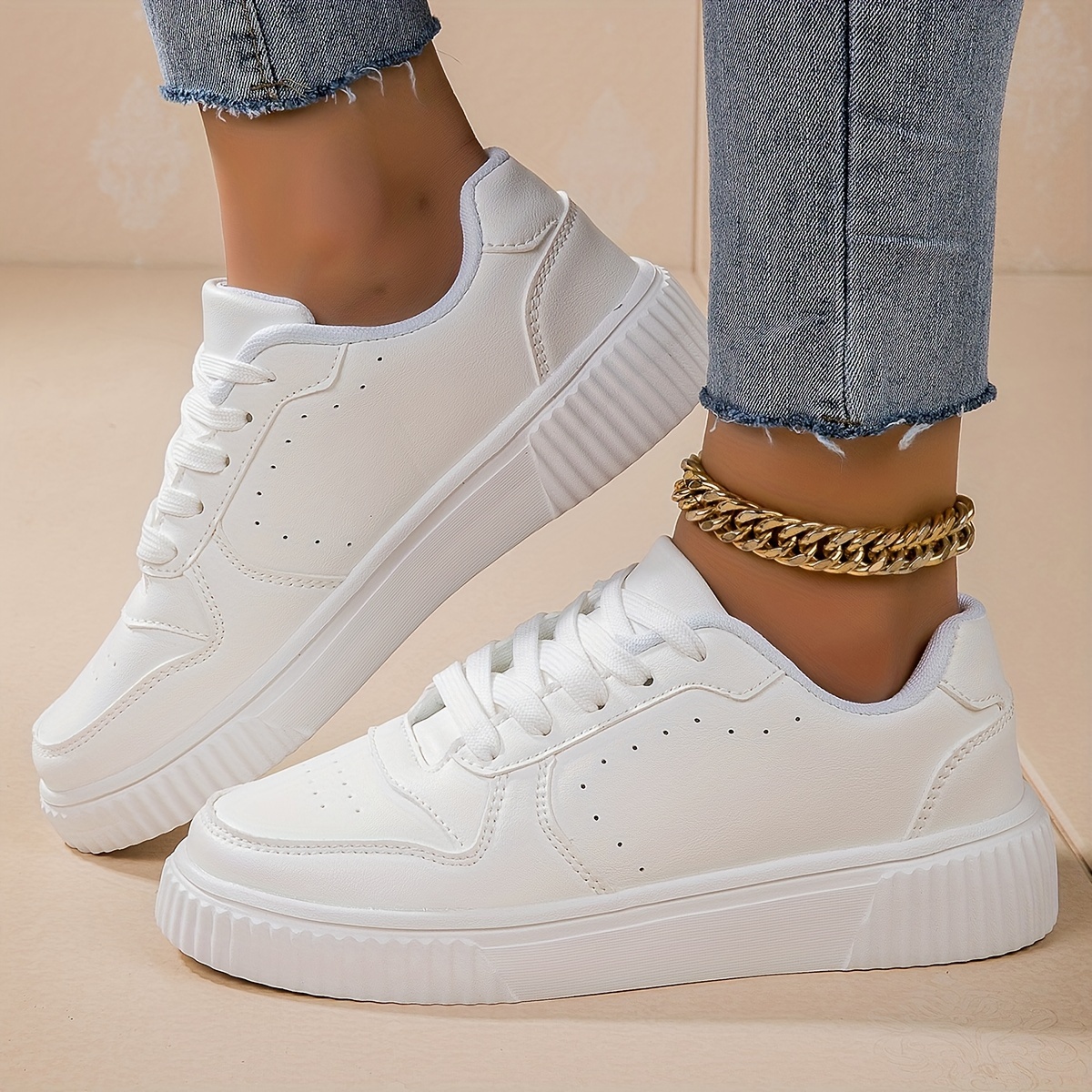 womens solid color sneakers casual lightweight low top skate shoes comfortable white lace up shoes details 0