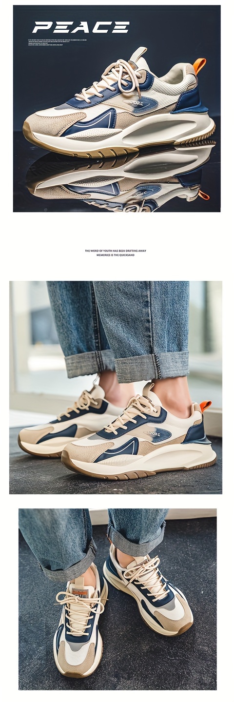 mens trendy versatile chunky sneakers breathable wear resistant non slip lace up shoes for mens outdoor activities details 3