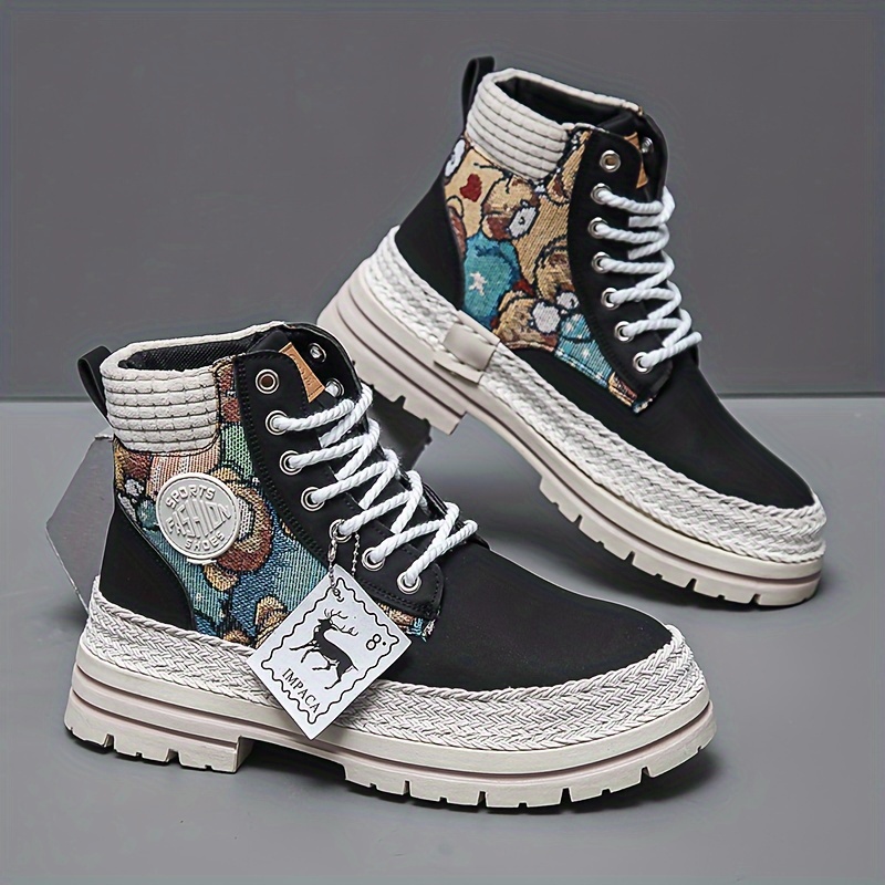 mens casual high boots durable slip resistant lace up walking shoes with thick soles for outdoor spring autumn and winter details 11