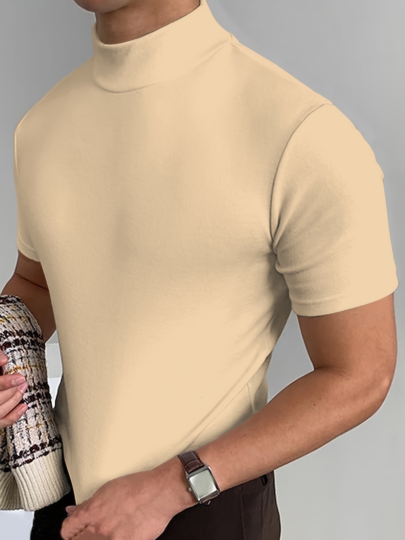 mens high neck stretch elegant t shirt details 5