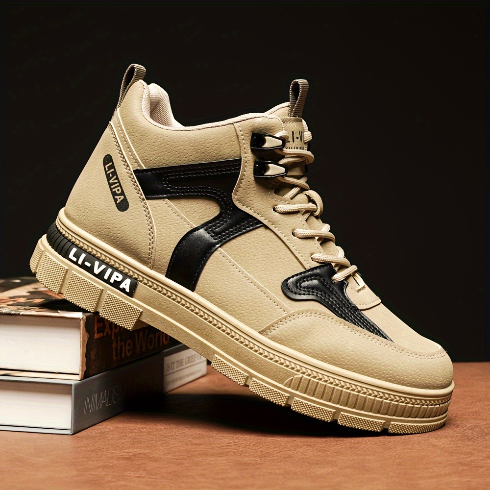 mens fashion skate shoes breathable non slip lace up sneakers with synthetic leather uppers for outdoor spring and autumn details 3