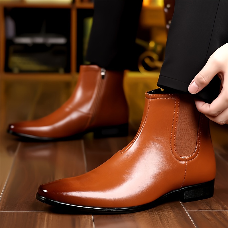 mens fashion casual pu leather boots non slip formal dress shoes with side zippers for outdoor details 5