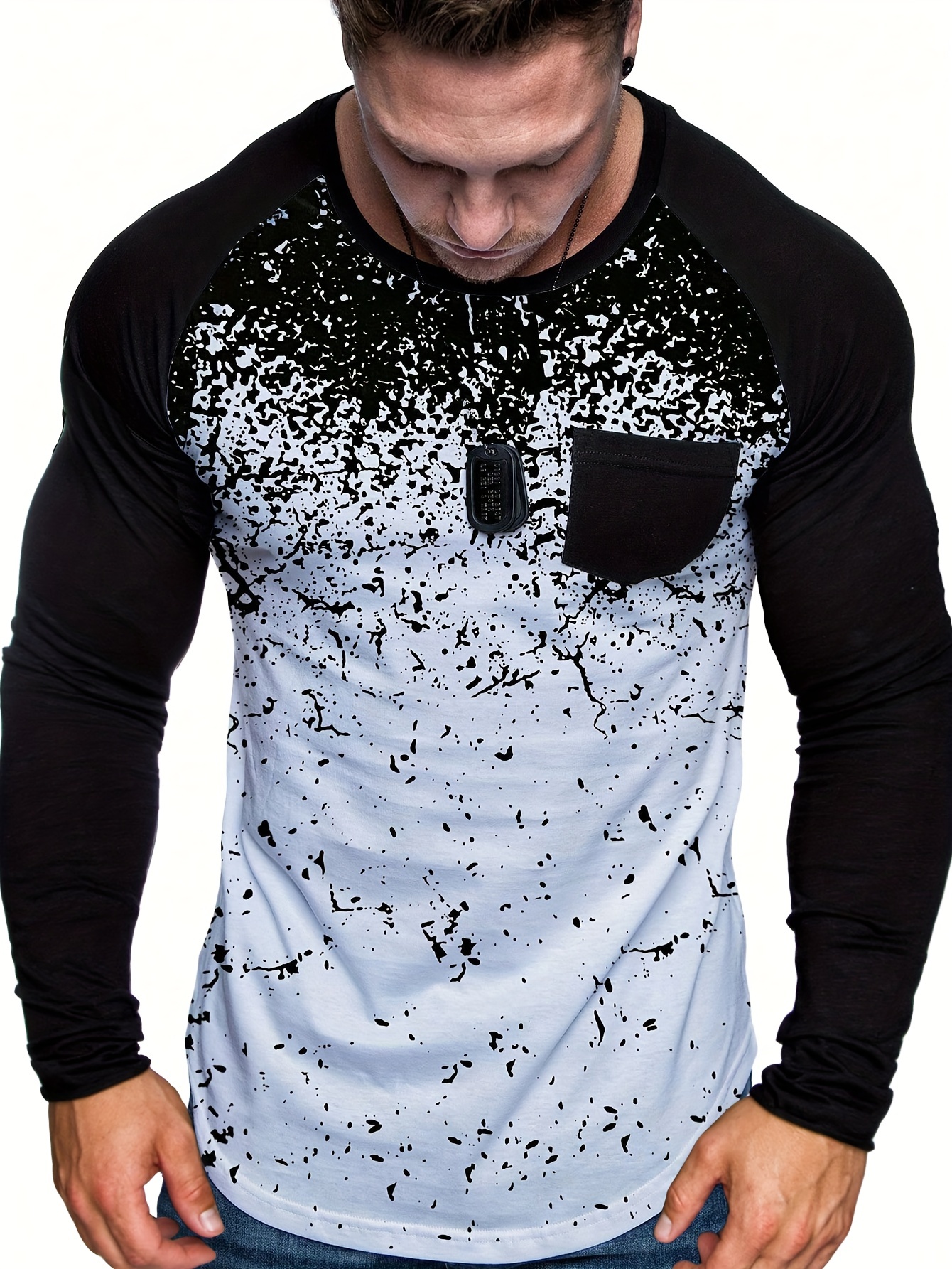 mens printed long sleeve t shirt mens casual vintage crew neck sports tops details 2