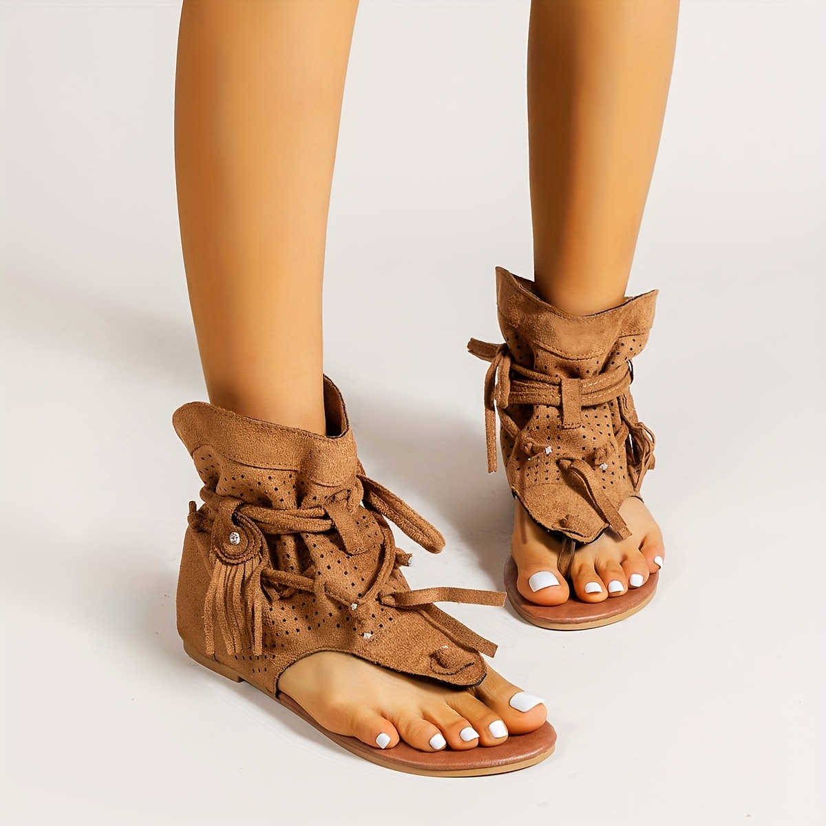 thong sandals, womens tassel decor thong sandals trendy hollow out design flat sandals lightweight summer shoes details 0