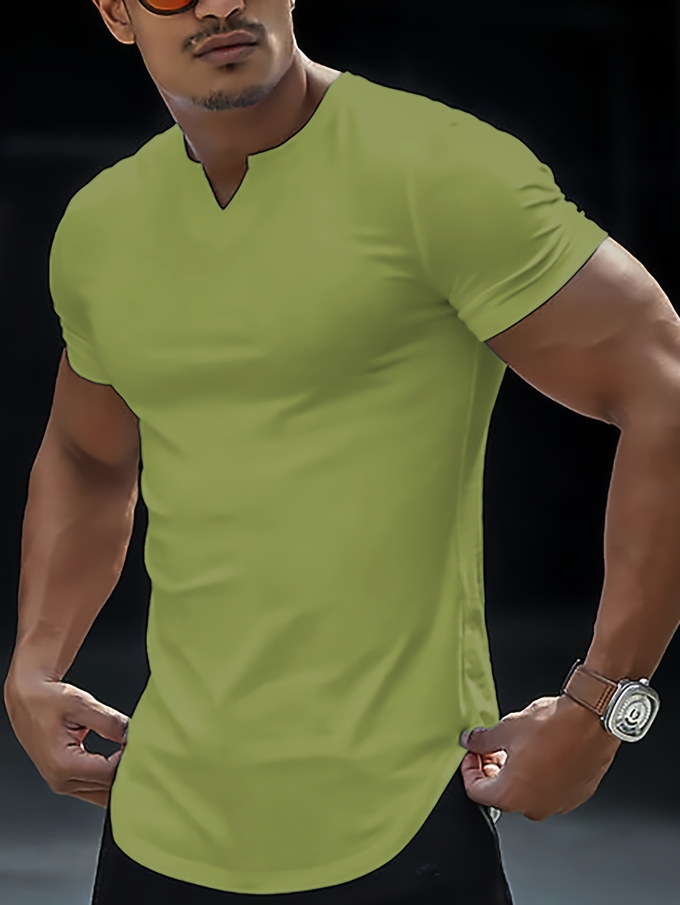 solid color mens comfy v neck medium stretch t shirt mens summer clothes mens outfits details 25