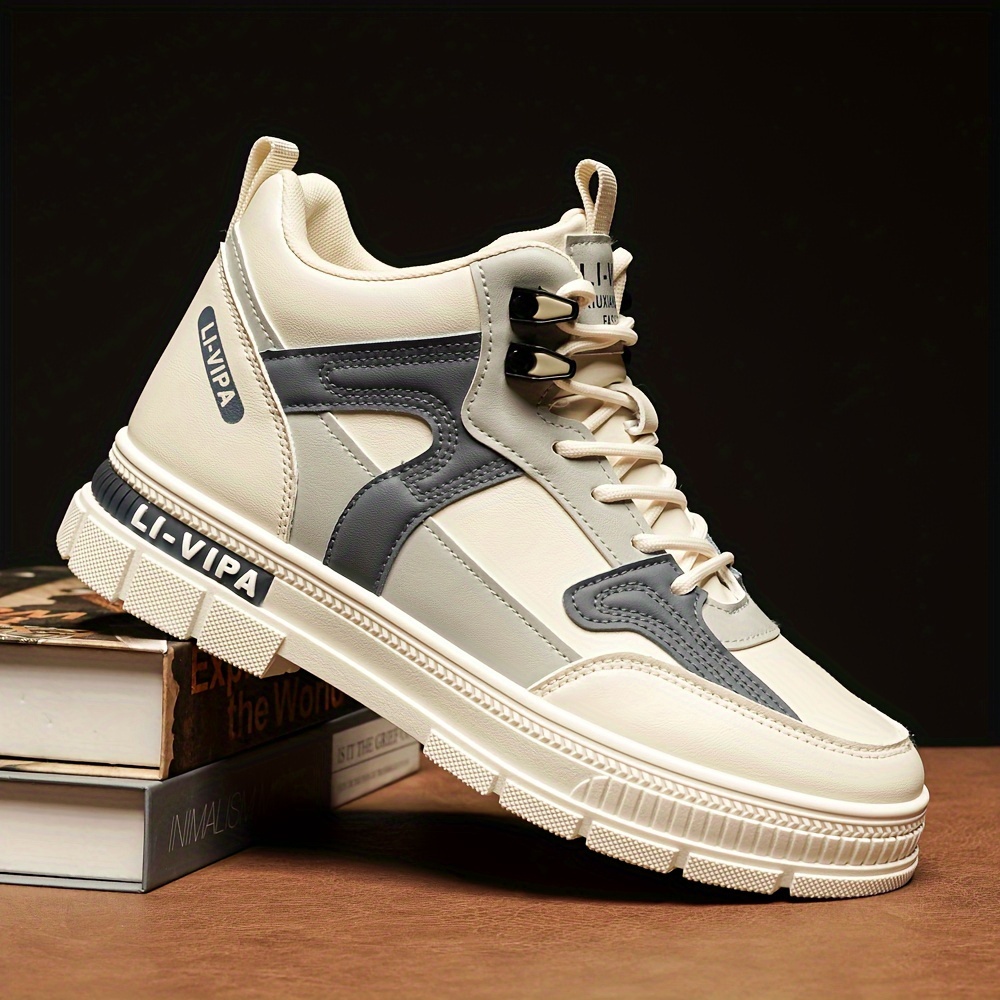 mens fashion skate shoes breathable non slip lace up sneakers with synthetic leather uppers for outdoor spring and autumn details 2