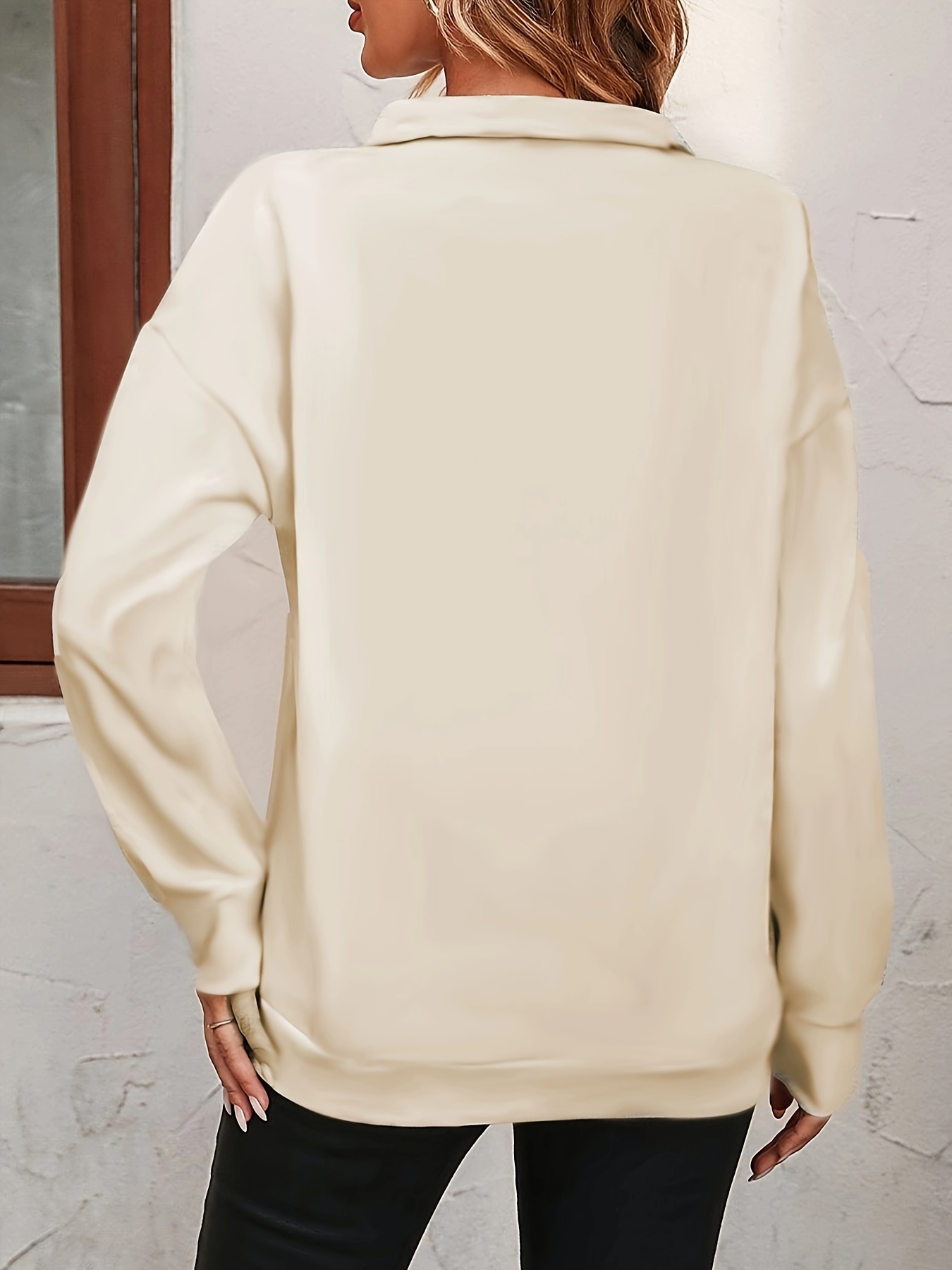 solid half zipper sweatshirt casual long sleeve drop shoulder sweatshirt womens clothing details 6