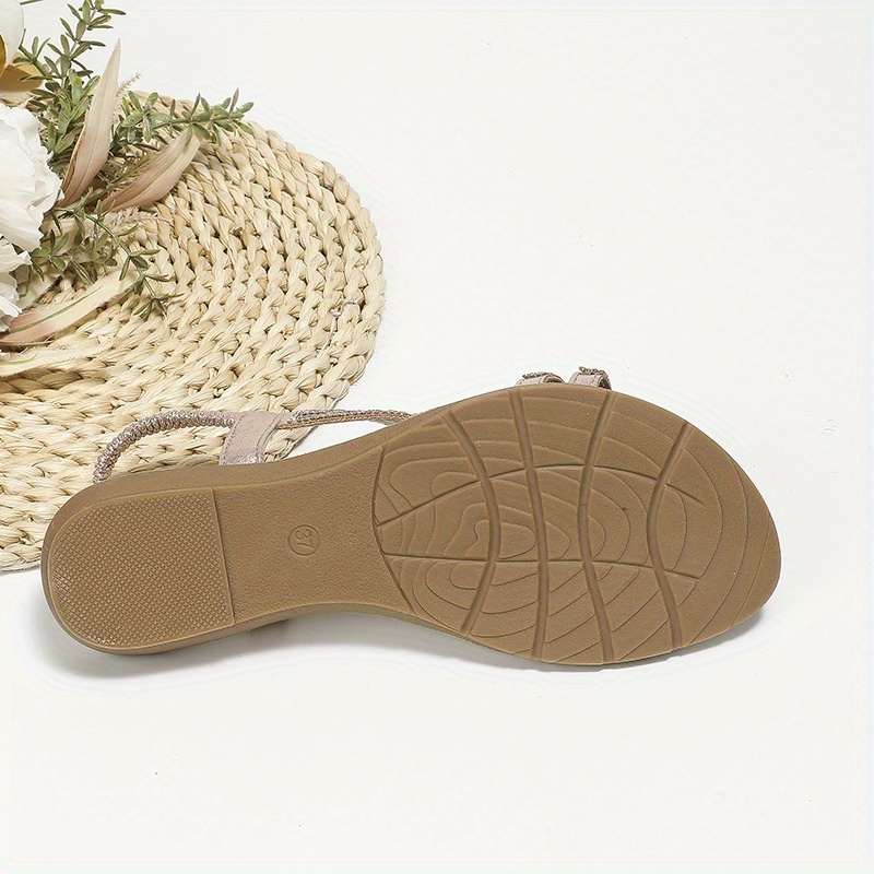 floral rhinestone flat sandals, womens floral rhinestone flat sandals boho style open toe elastic strap shoes casual beach sandals details 17