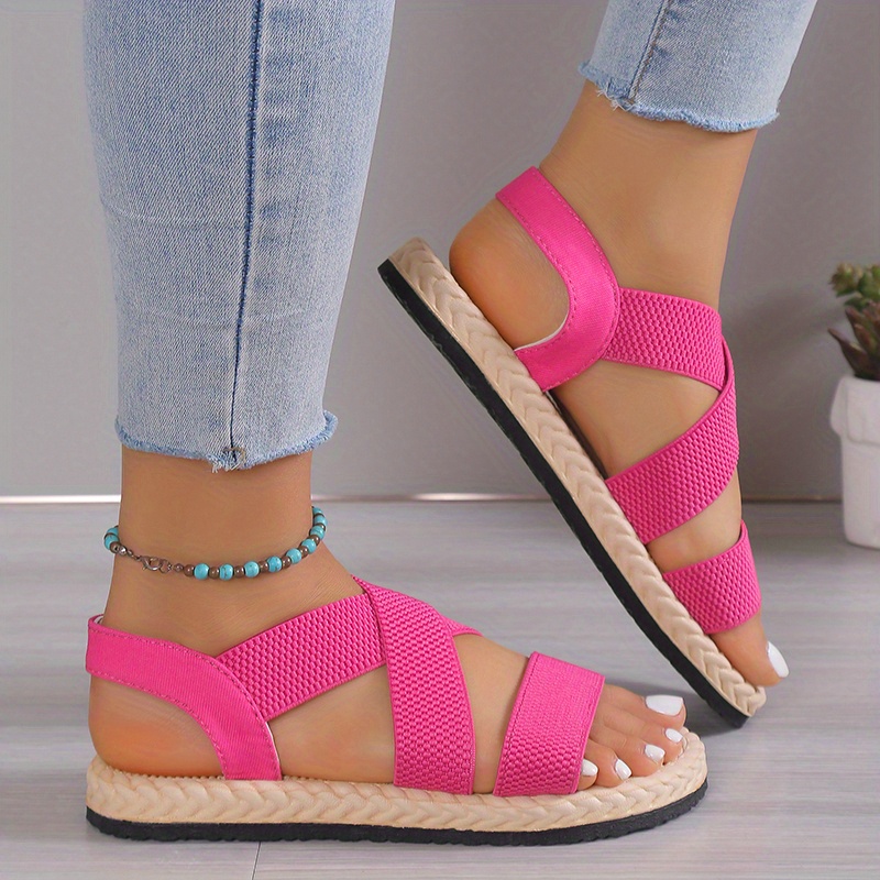 womens solid color flat sandals open toe elastic strap slip on shoes casual outdoor beach sandals details 12