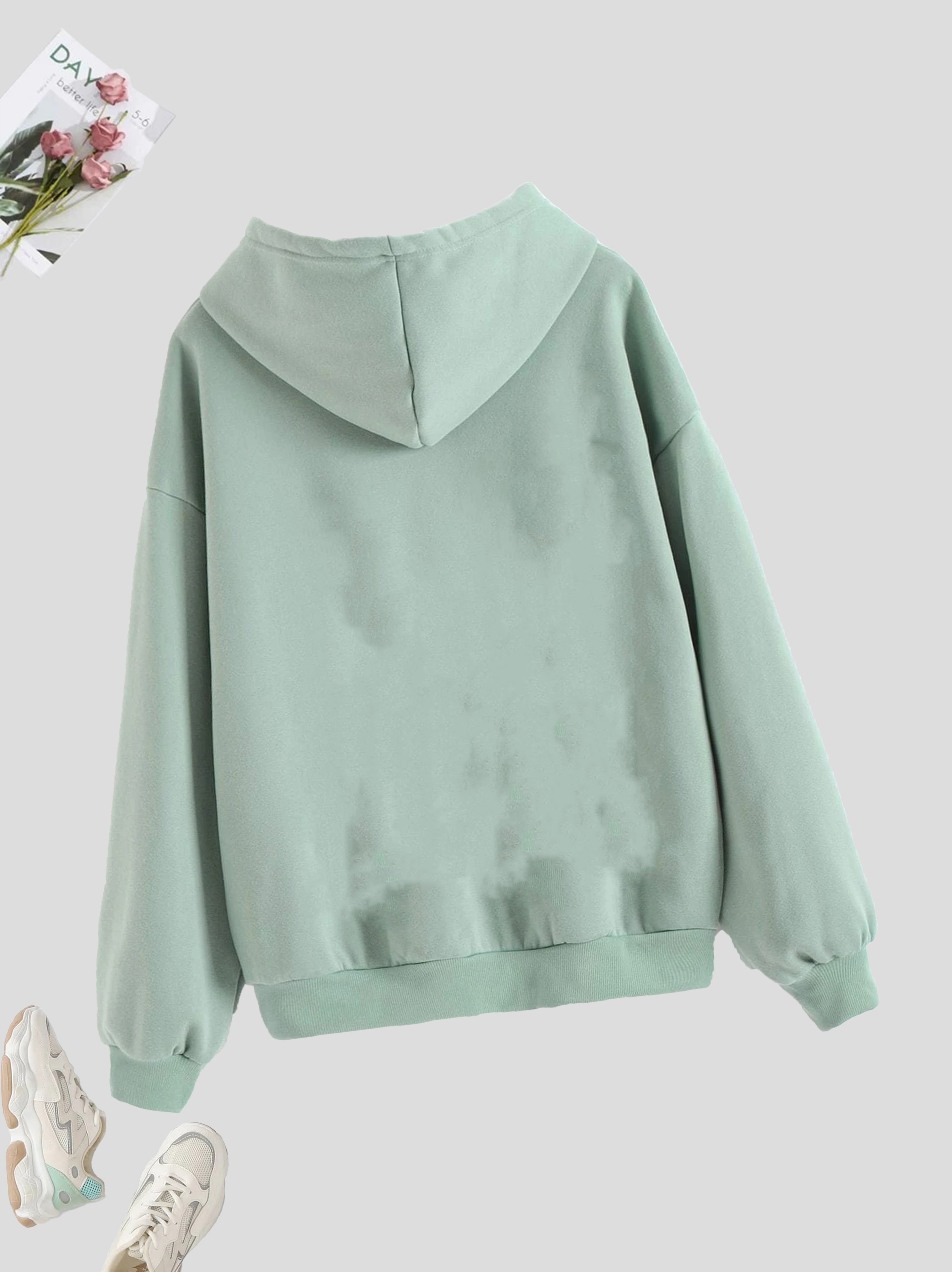 solid zip up hoodie casual long sleeve drawstring hoodies sweatshirt womens clothing details 5