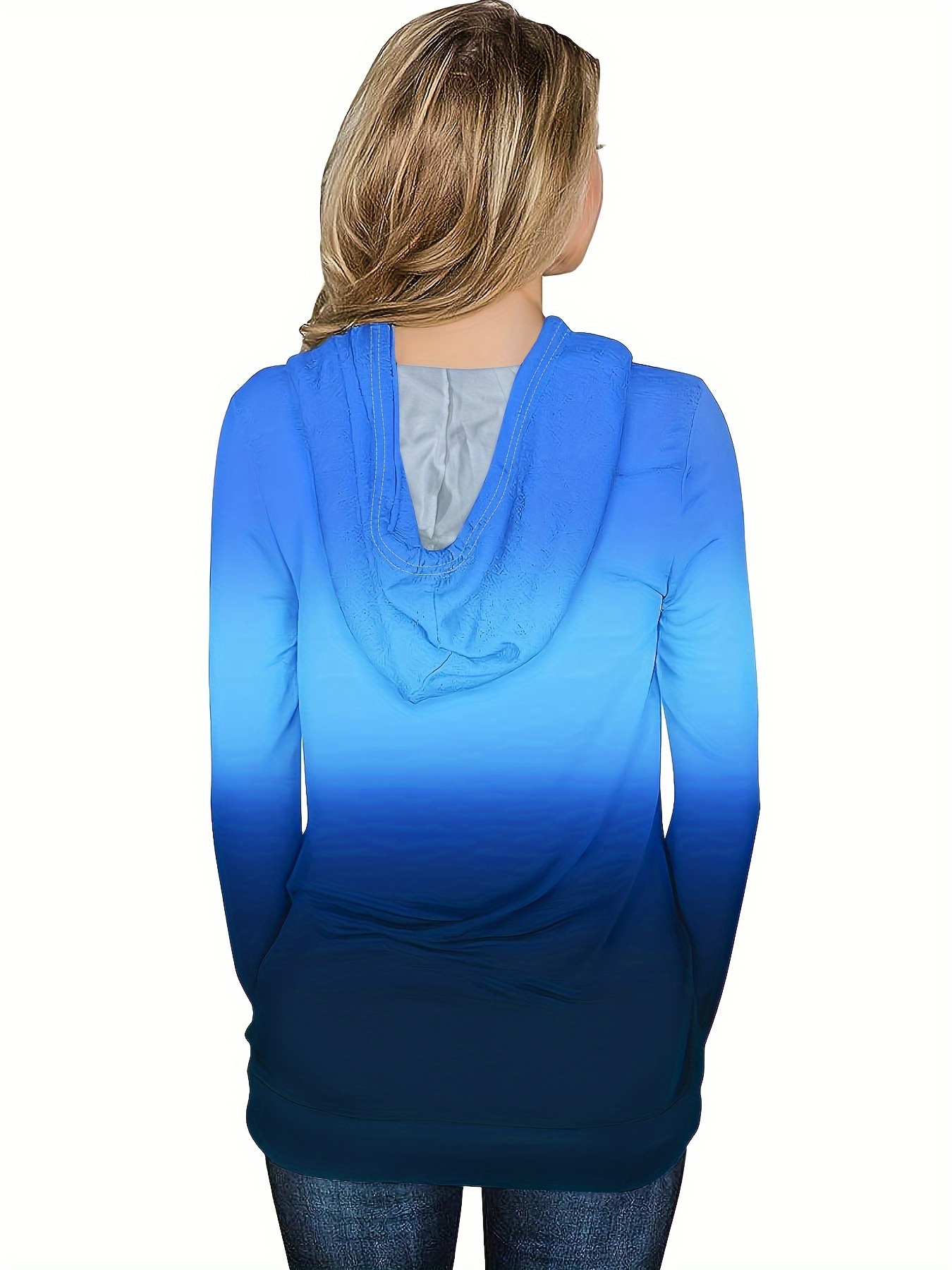 ombre kangaroo pocket hoodie casual long sleeve drawstring hoodies sweatshirt womens clothing details 21