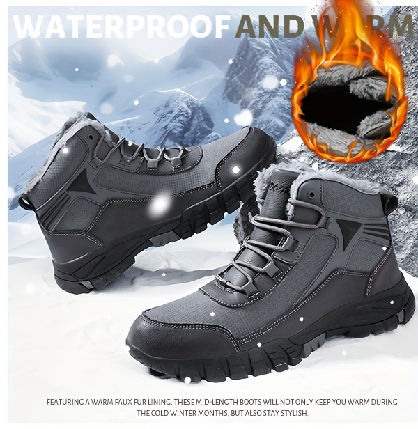 mens slip resistant snow boots outdoor winter thermal shoes windproof hiking boots with fuzzy lining details 0