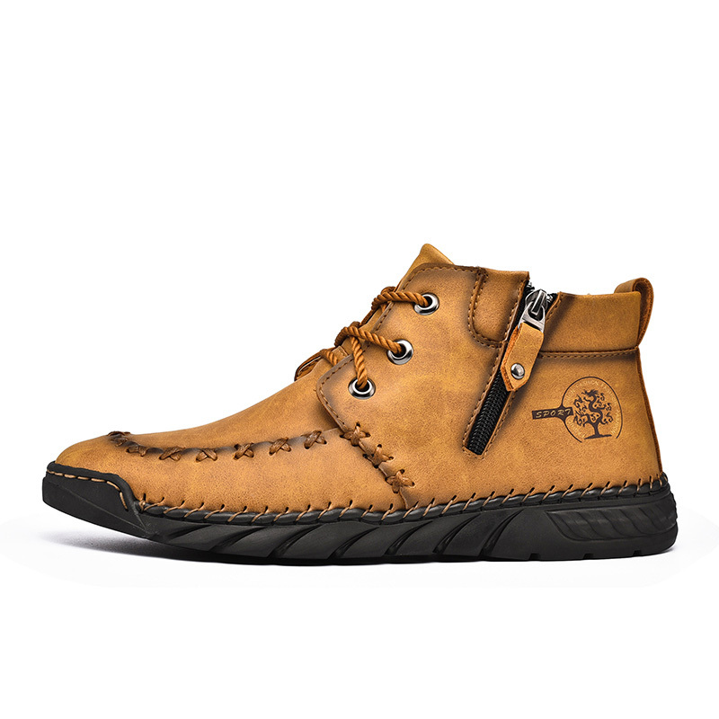 mens side zippper shoes lace up ankle boots casual hiking shoes details 4