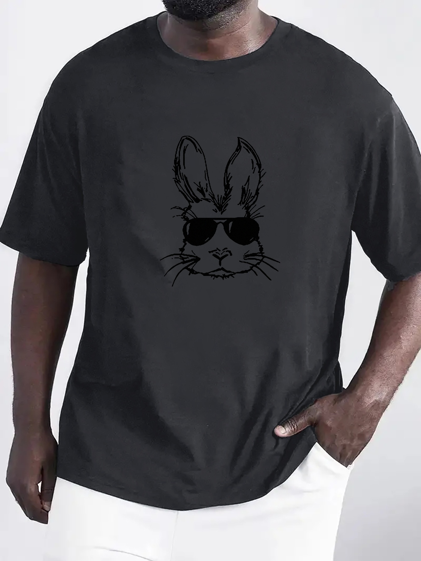 trendy bunny pattern print mens comfy chic t shirt graphic tee mens summer outdoor clothes mens clothing tops for men gift for men details 5