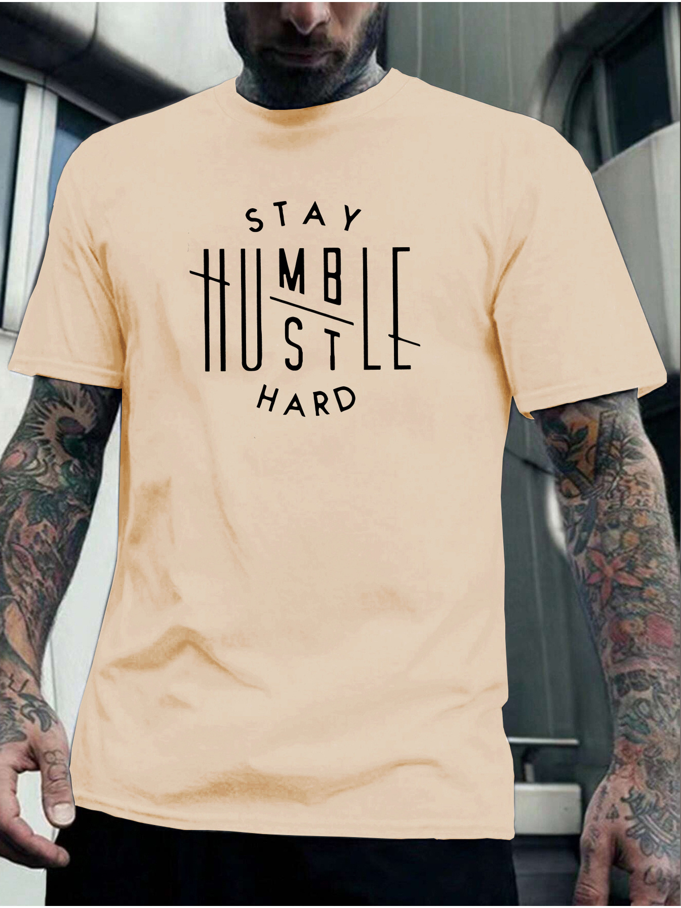 stay humble print mens short sleeve t shirts comfy casual breathable tops for mens fitness training jogging mens clothing details 6