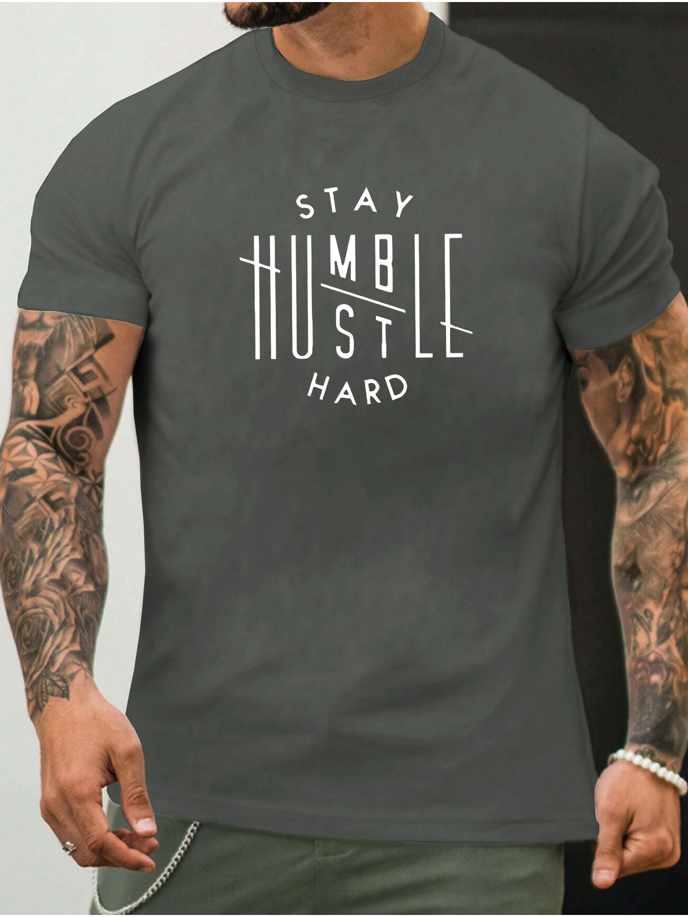 stay humble print mens short sleeve t shirts comfy casual breathable tops for mens fitness training jogging mens clothing details 13