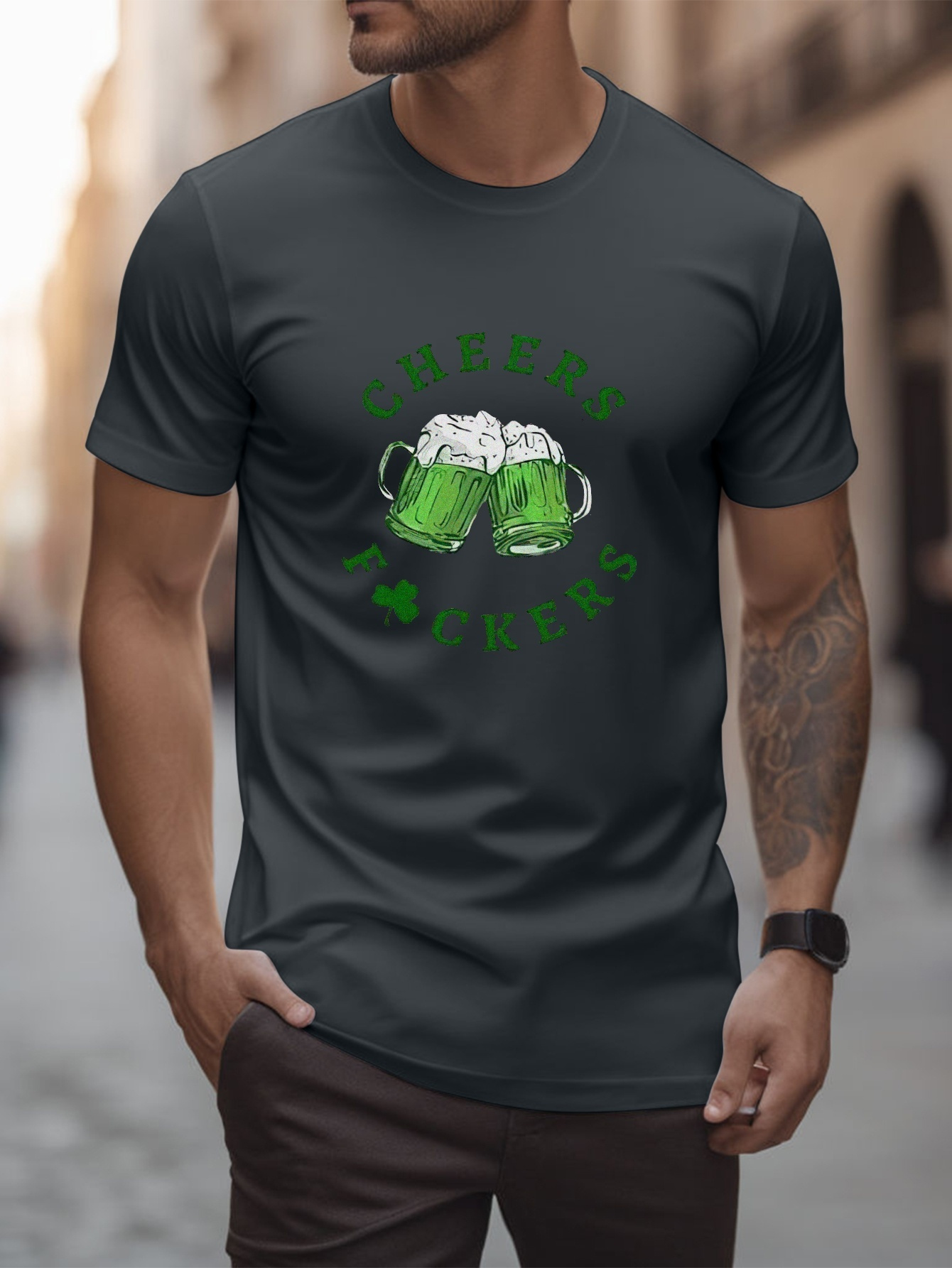 st patricks day cheers beer mugs print t shirt tees for men casual short sleeve t shirt for summer details 0