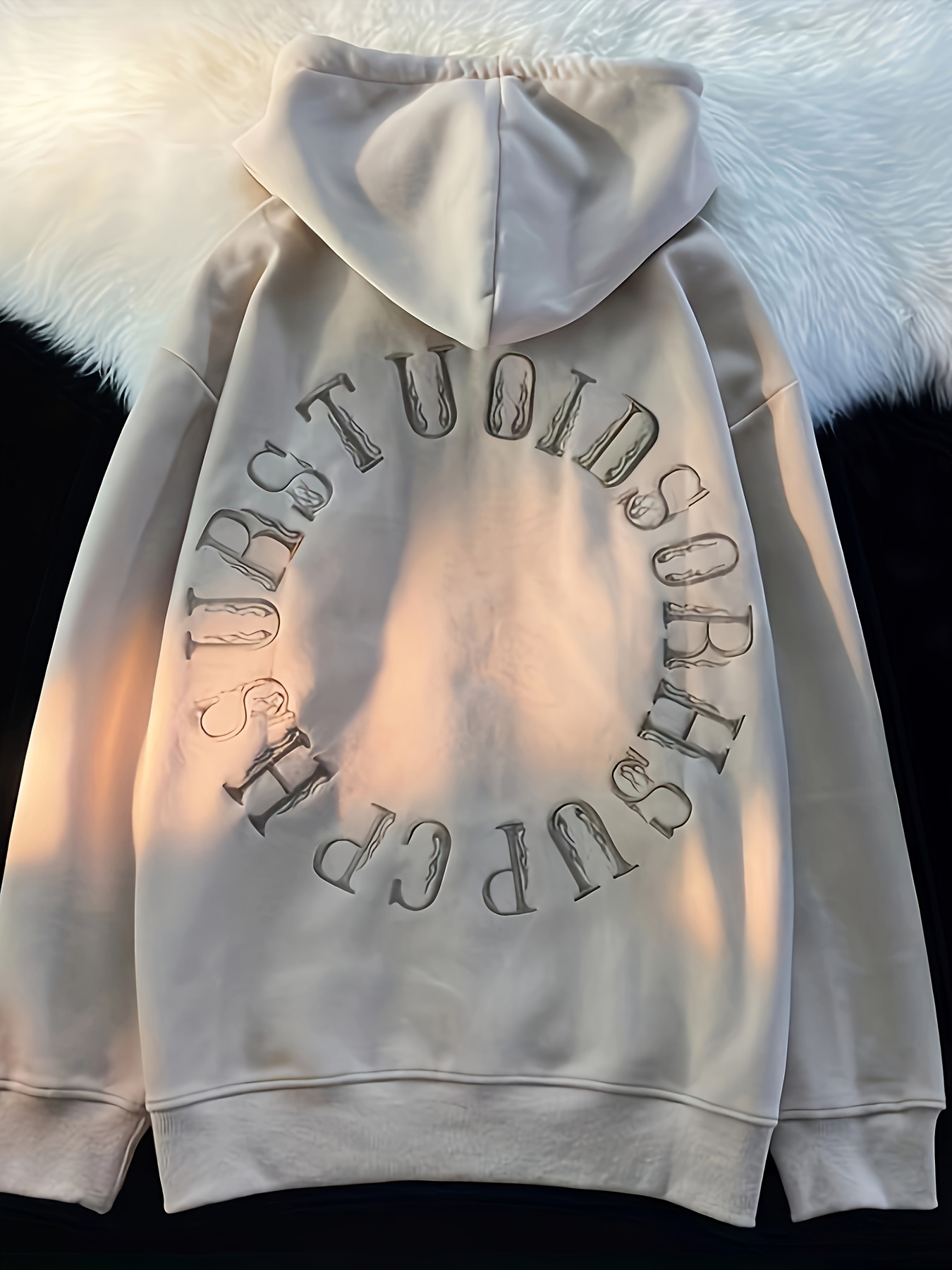 letter print zip up drawstring hoodie casual long sleeve slant pockets jacket womens clothing details 3