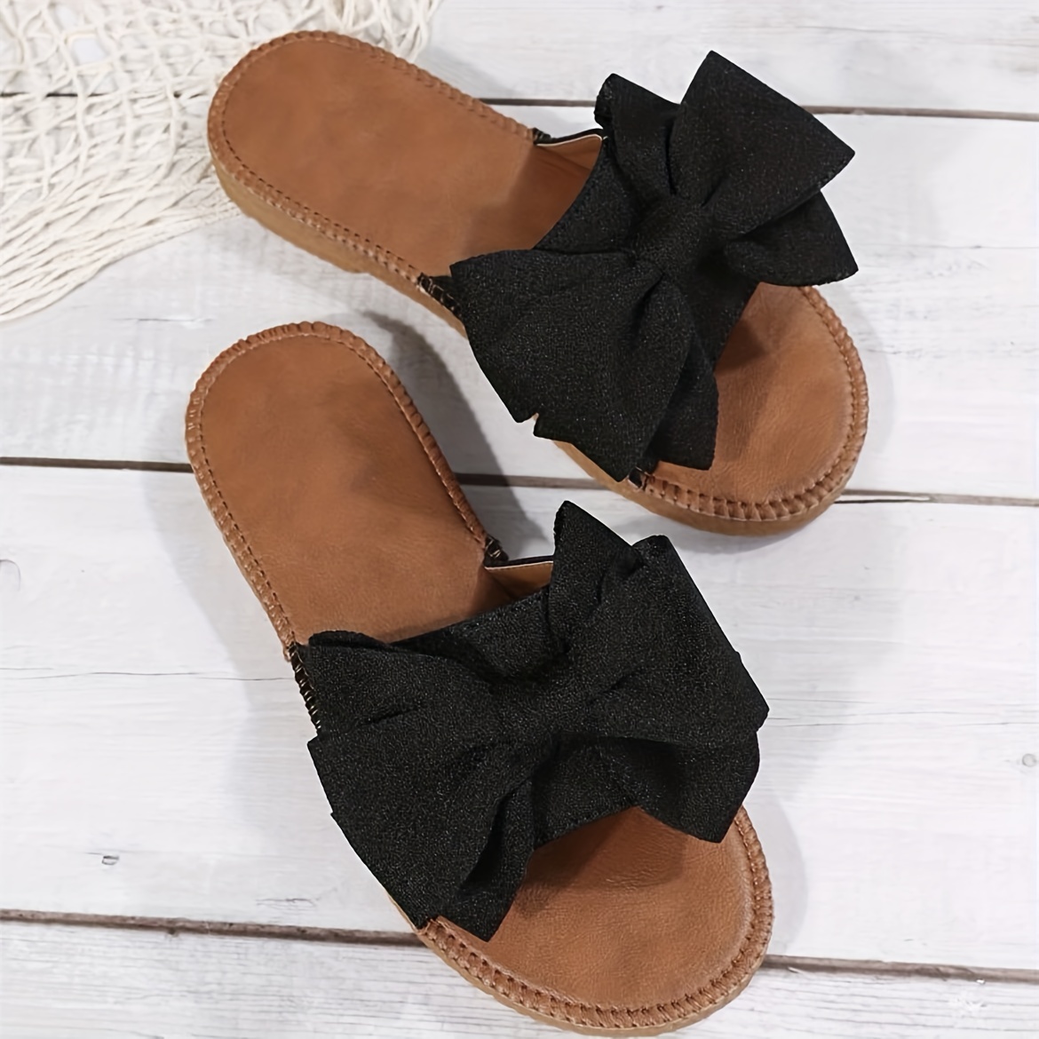 womens bow flat slide sandals fashion open round toe slip on shoes casual outdoor slides details 7
