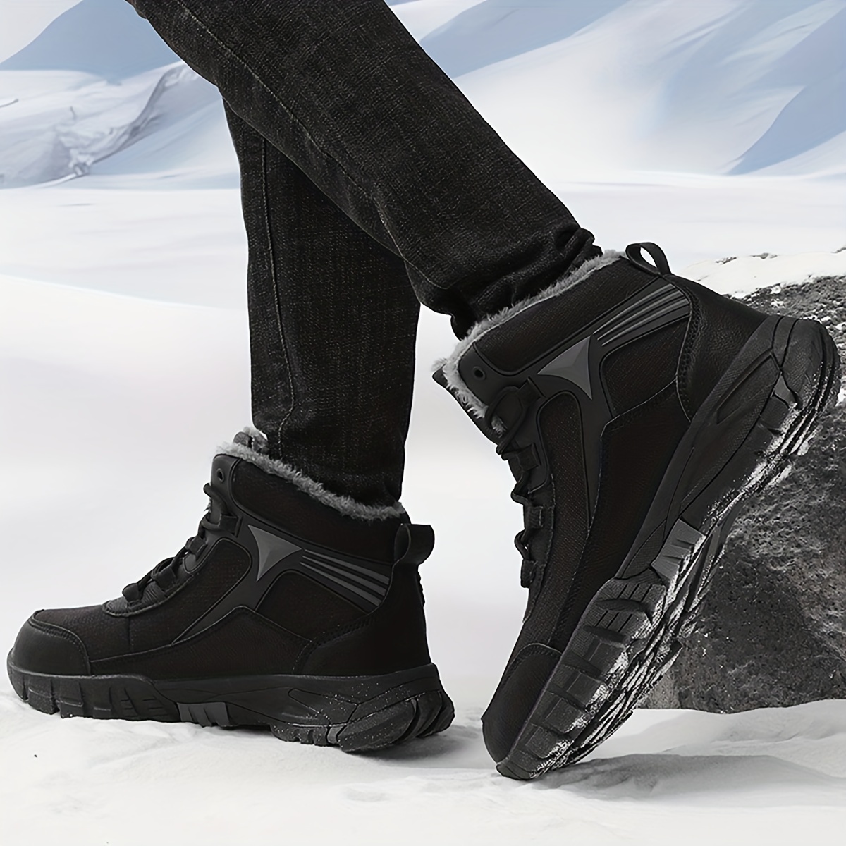 mens slip resistant snow boots outdoor winter thermal shoes windproof hiking boots with fuzzy lining details 9