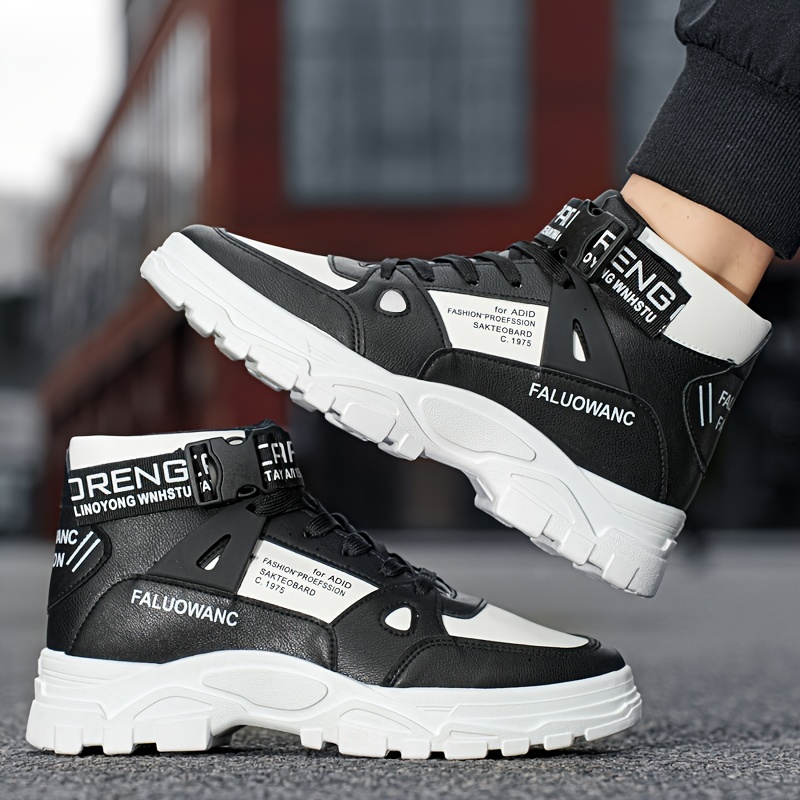 mens trendy work boots windproof anti skid high top lace up shoes with thick sole for outdoor walking running hiking autumn and winter details 4