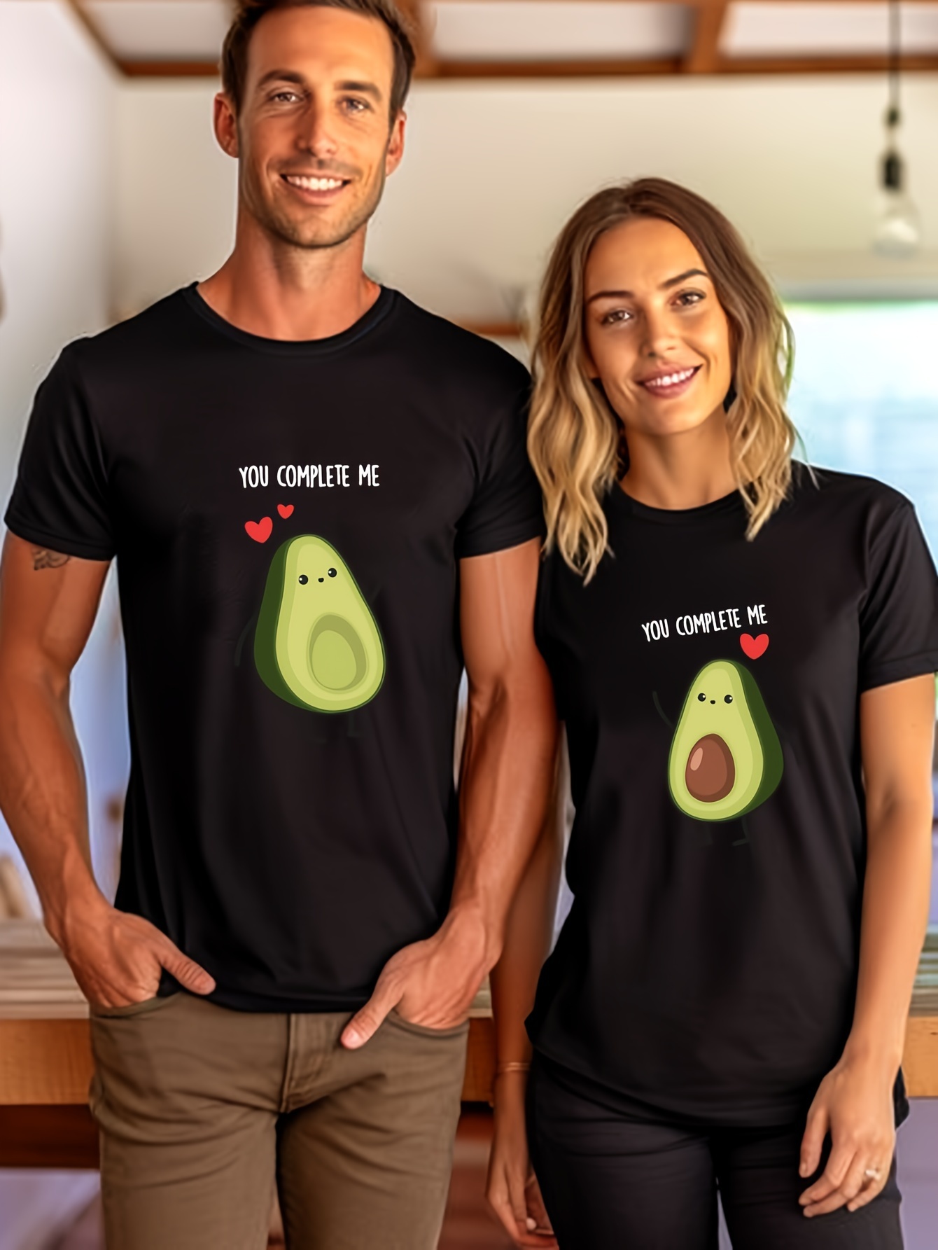 you complete me and anime avocado graphic print 2pcs novel graphic design t shirt for couple casual comfy tees for summer clothing tops for daily activities details 6