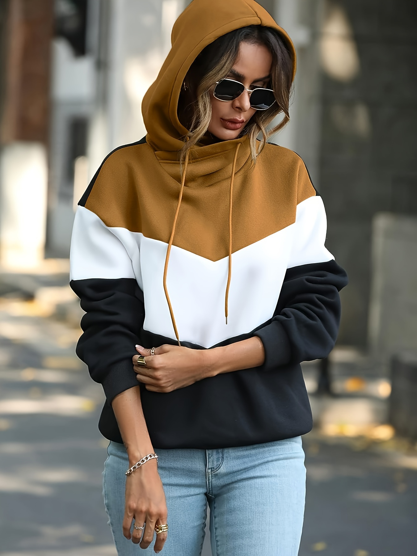 color block drawstring hoodie casual long sleeve novelty hoodies sweatshirt womens clothing details 12