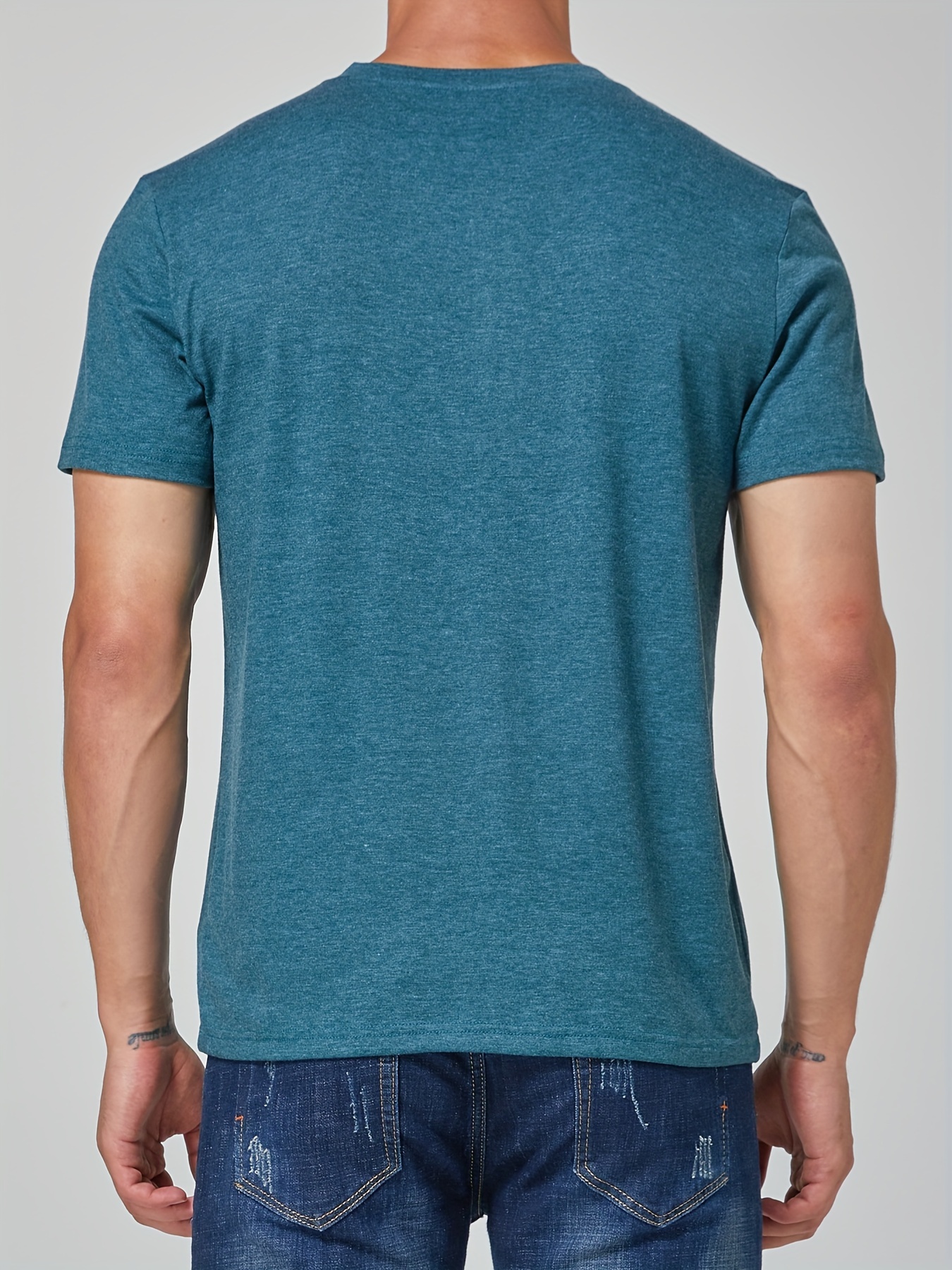 Solid Color Men's Basic Henley Tee With Chest Pocket, Casual Slim Short Sleeve Henley T-Shirt With Button