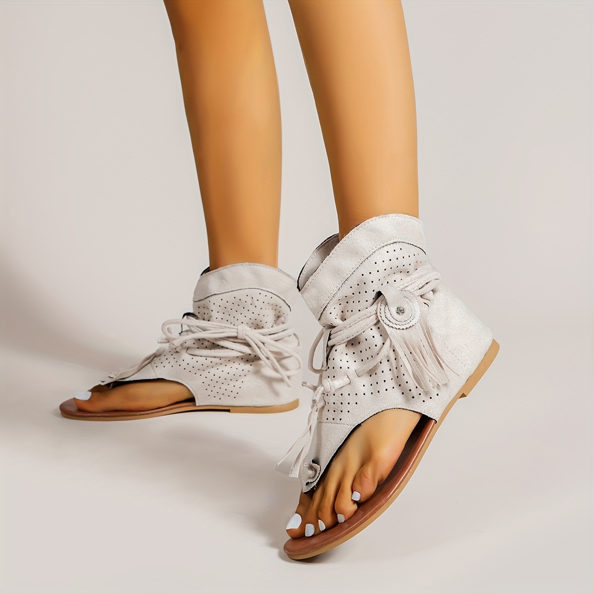 thong sandals, womens tassel decor thong sandals trendy hollow out design flat sandals lightweight summer shoes details 7
