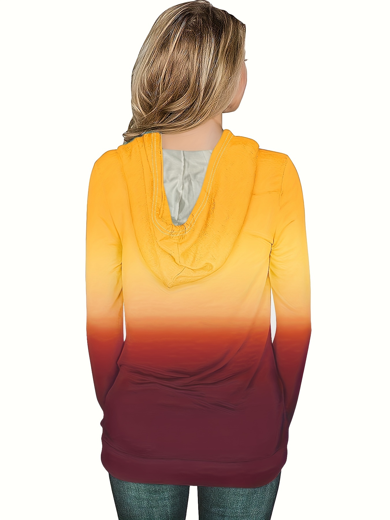 ombre kangaroo pocket hoodie casual long sleeve drawstring hoodies sweatshirt womens clothing details 25