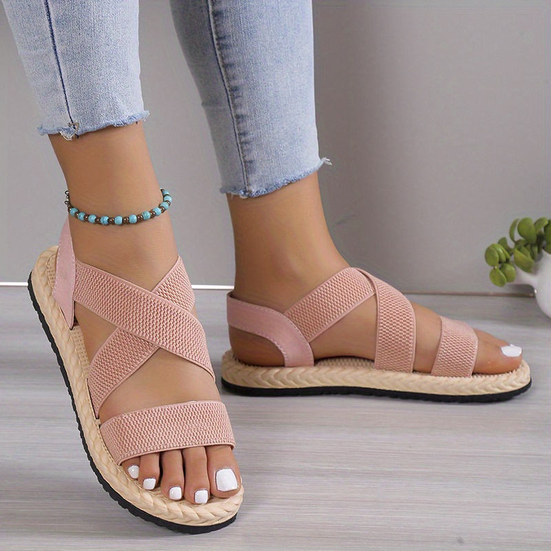 womens solid color flat sandals open toe elastic strap slip on shoes casual outdoor beach sandals details 0