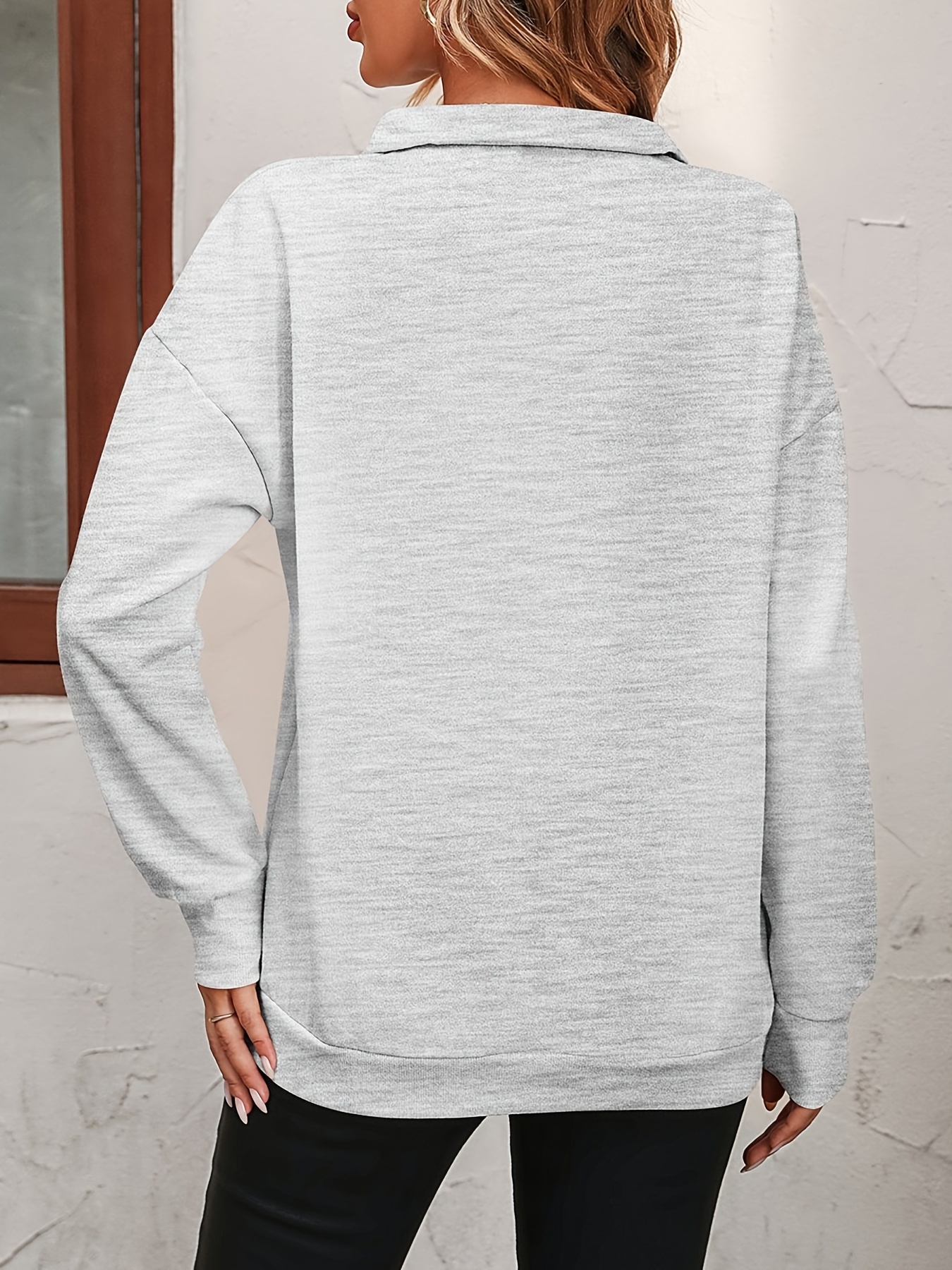 solid half zipper sweatshirt casual long sleeve drop shoulder sweatshirt womens clothing details 10