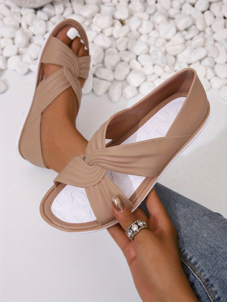 flat sandals, womens cross strap flat sandals casual slip on summer shoes lightweight cut out design pvc sandals details 2