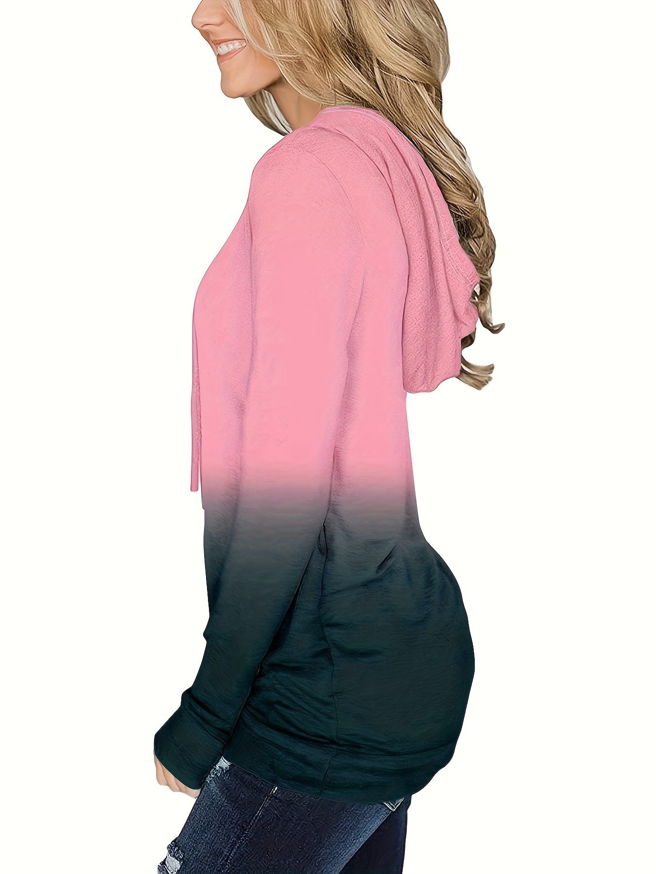 ombre kangaroo pocket hoodie casual long sleeve drawstring hoodies sweatshirt womens clothing details 2