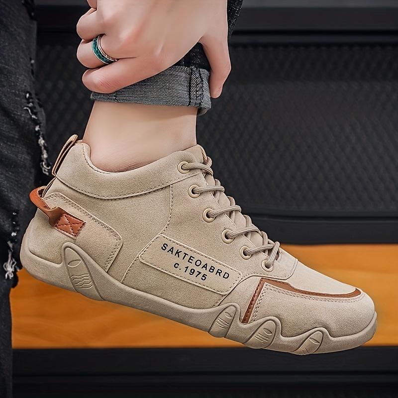 mens leather lace up sneaker wear resistant comfortable soft sole shoes casual non slip sneakers for spring autumn details 0