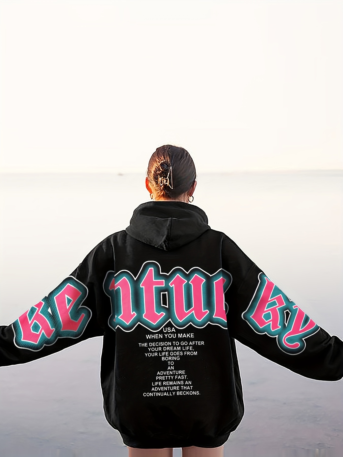 letter print loose hoodie casual long sleeve hoodies sweatshirt womens clothing details 32