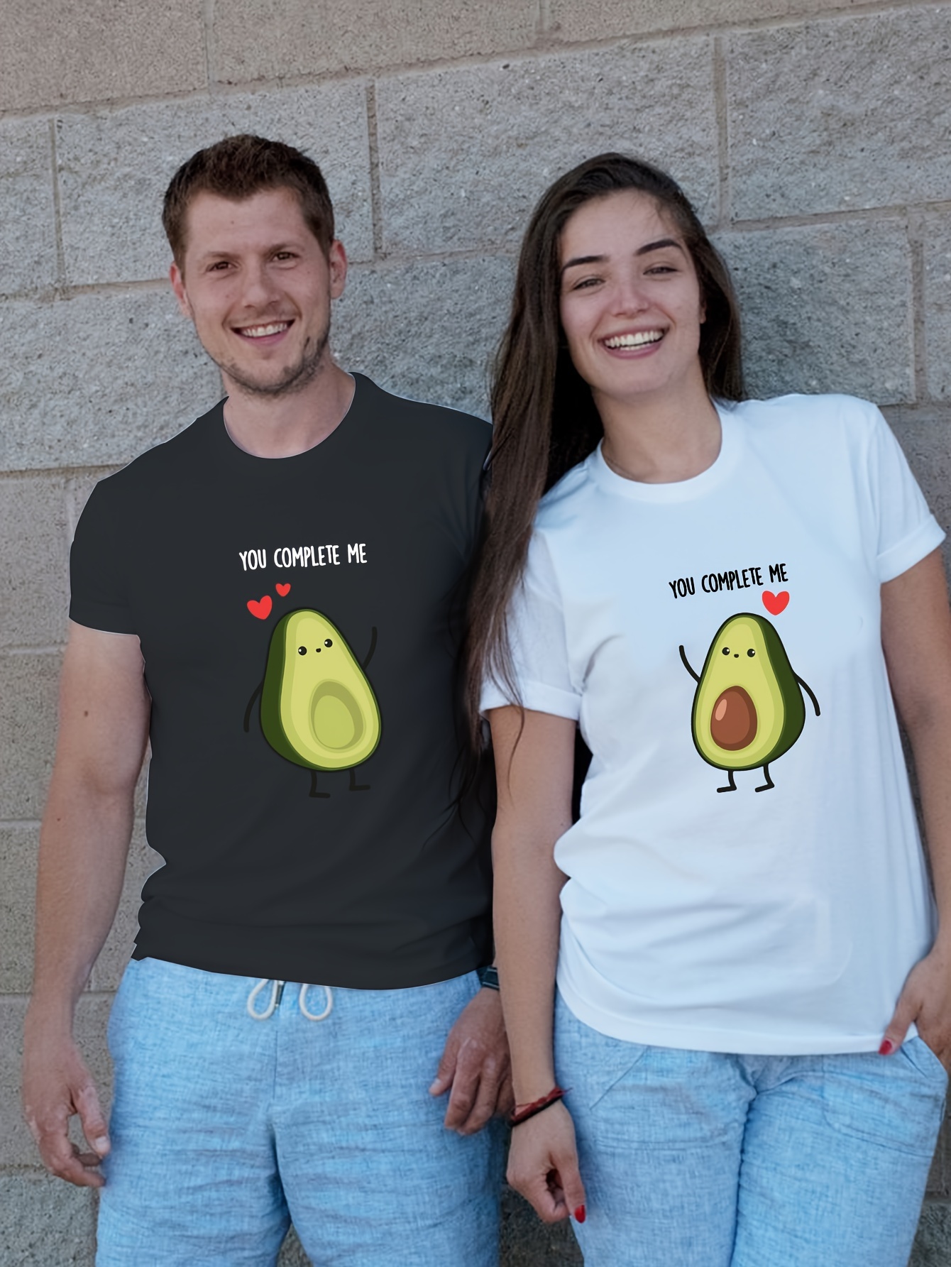 you complete me and anime avocado graphic print 2pcs novel graphic design t shirt for couple casual comfy tees for summer clothing tops for daily activities details 0