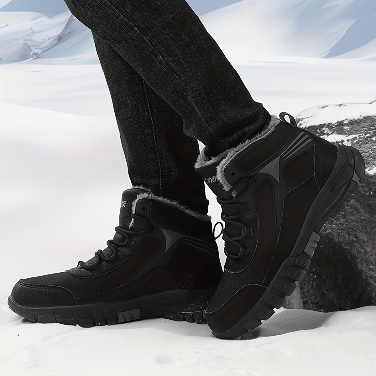 mens slip resistant snow boots outdoor winter thermal shoes windproof hiking boots with fuzzy lining details 10