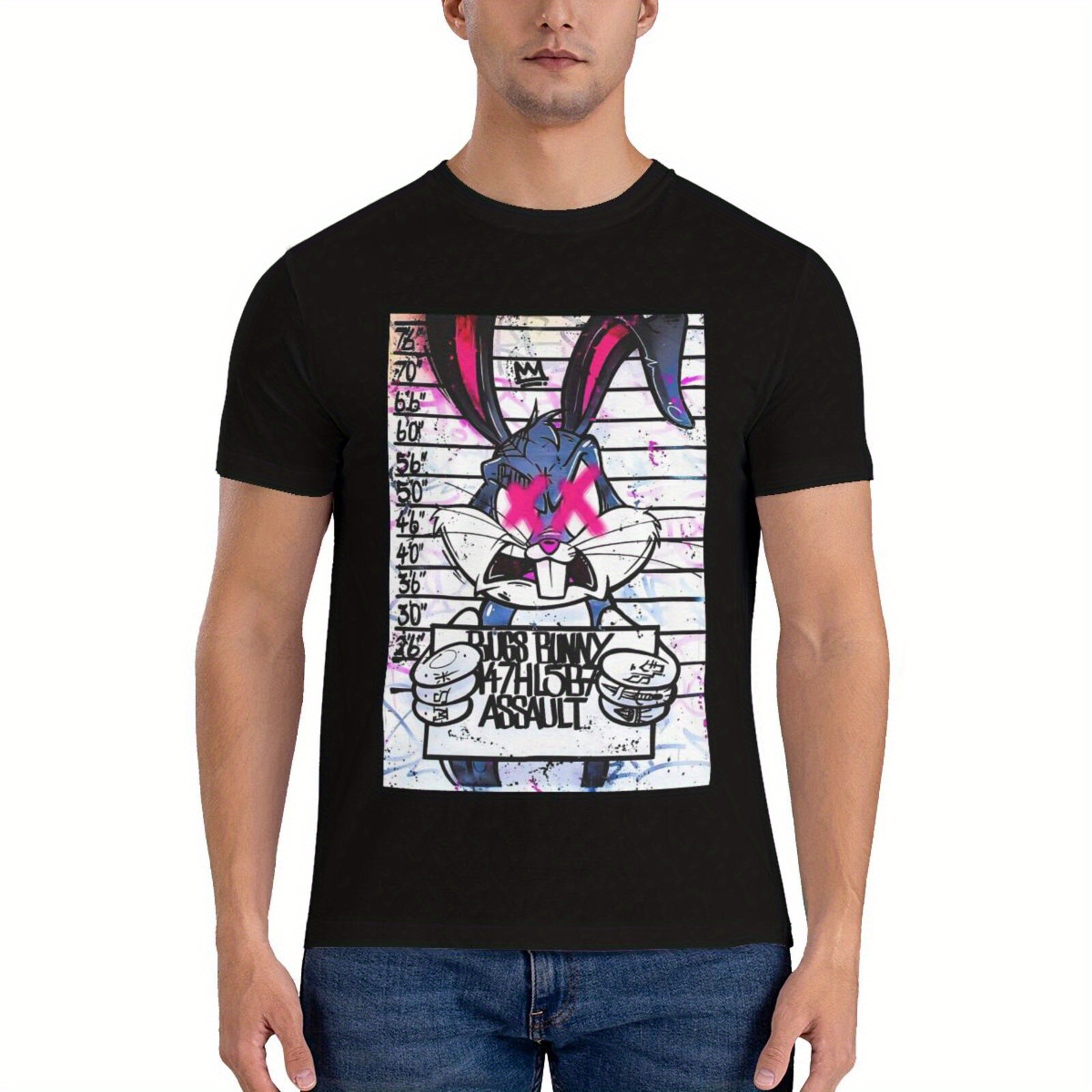 trendy cartoon angry bunny pattern print mens comfy t shirt graphic tee mens summer outdoor clothes mens clothing tops for men details 2