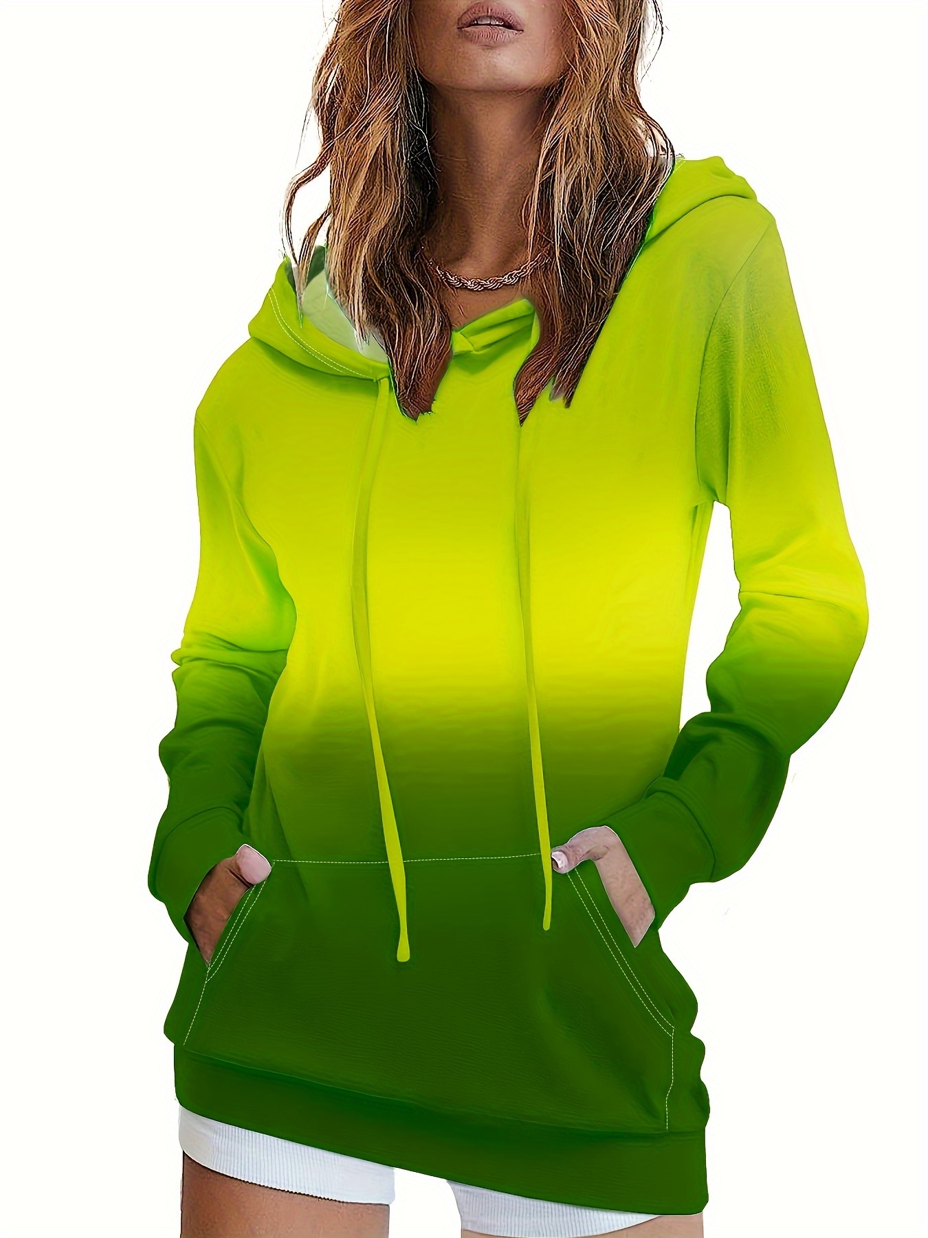 ombre kangaroo pocket hoodie casual long sleeve drawstring hoodies sweatshirt womens clothing details 11