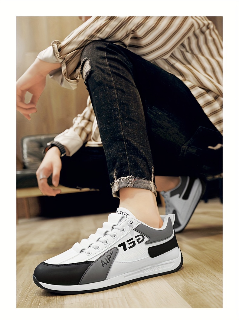 mens trendy versatile sneakers casual durable slip resistant comfy lace up sneakers for outdoor activities details 0