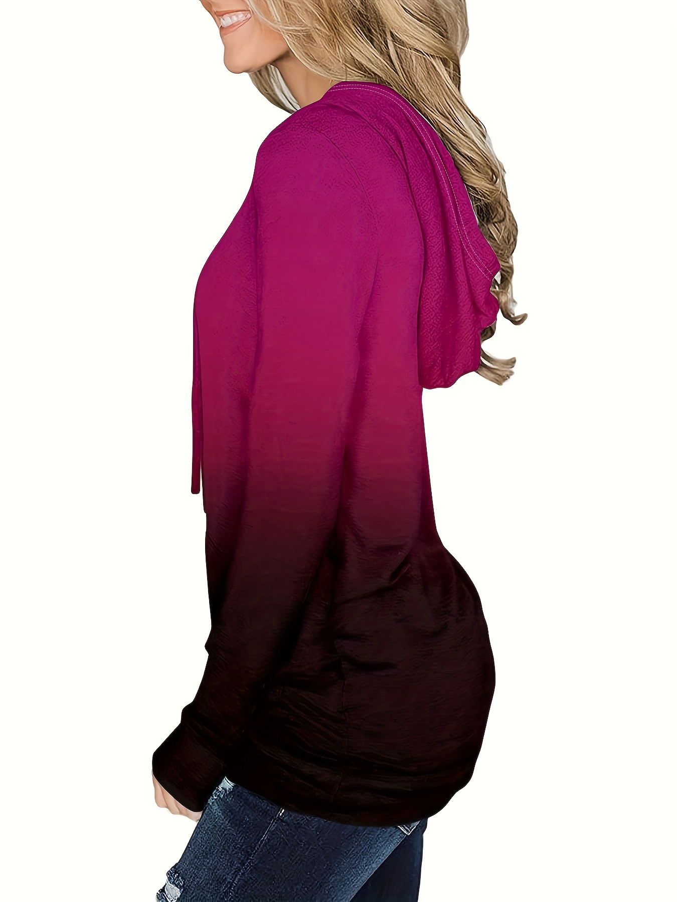 ombre kangaroo pocket hoodie casual long sleeve drawstring hoodies sweatshirt womens clothing details 4